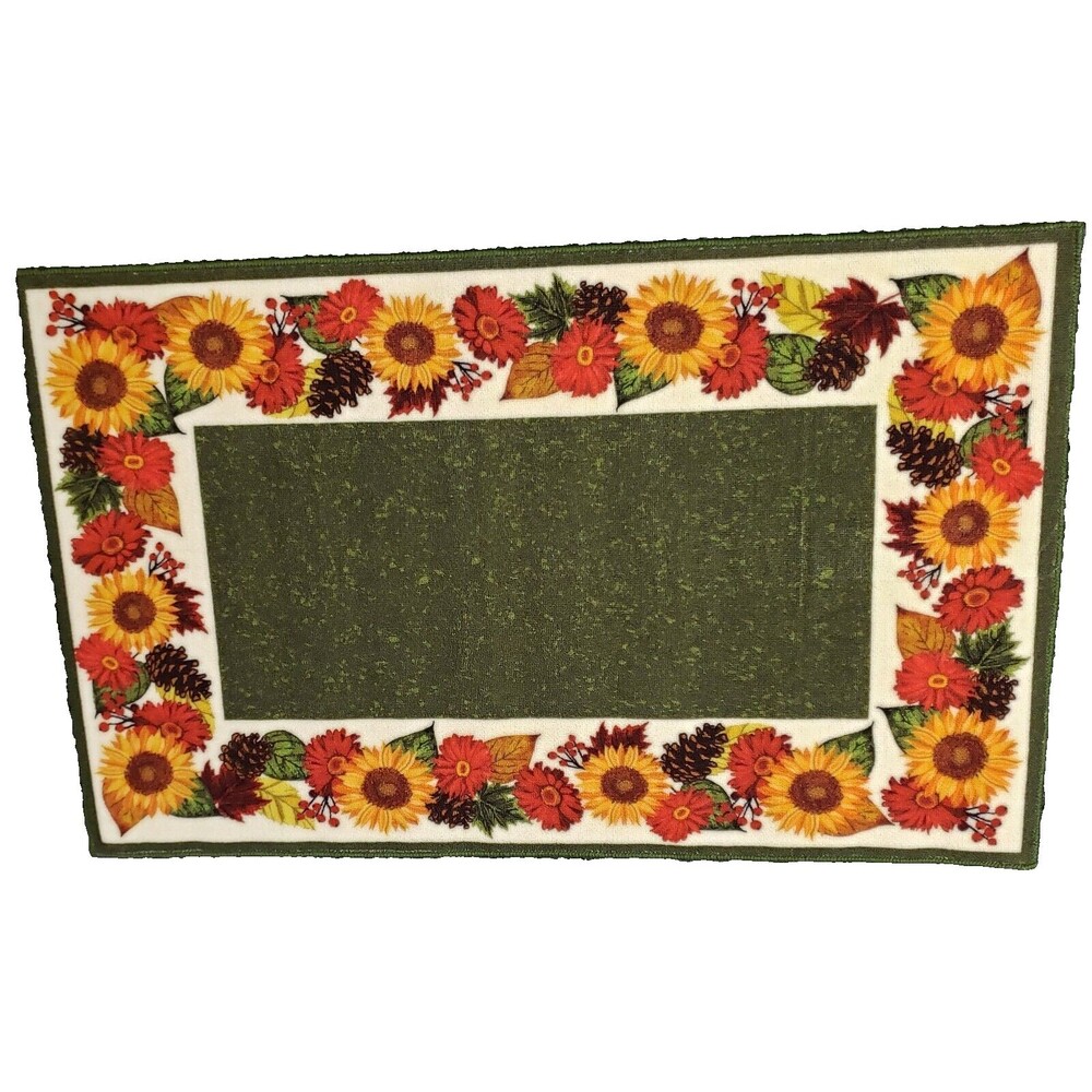 EXTRA LONG PRINTED NYLON RUG RUNNER (nonskid) (27"x45") SUNFLOWERS & LEAVES, AH